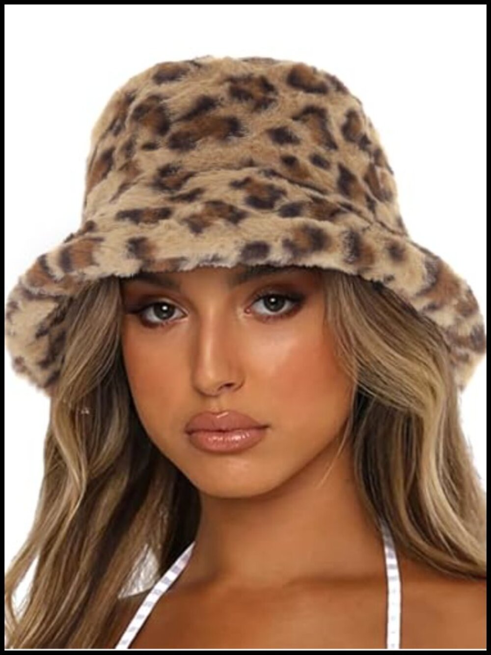 Faux Fur Leopard Print Fluffy Bucket Hat Winter